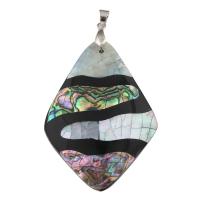 Natural Abalone Shell Pendants, Black Shell, with Abalone Shell Paper & Resin & Brass, Rhombus, platinum color plated, 40x57x8mm, Hole:Approx 4x6mm, 10PCs/Bag, Sold By Bag