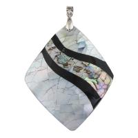 Natural Abalone Shell Pendants, Black Shell, with Abalone Shell Paper & Resin & Brass, Rhombus, platinum color plated, 47x58x9mm, Hole:Approx 4x6mm, 10PCs/Bag, Sold By Bag