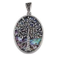 Tibetan Style Pendants, with Abalone Shell Paper, Tree, antique silver color plated, nickel, lead & cadmium free, 32x47x3mm, Hole:Approx 5x10mm, 10PCs/Bag, Sold By Bag