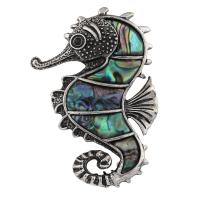 Natural Abalone Shell Pendants, Tibetan Style, with Abalone Shell Paper, Seahorse, antique silver color plated, can be used as brooch or pendant & with rhinestone, nickel, lead & cadmium free, 42x59x10mm, Hole:Approx 4x7mm, 10PCs/Bag, Sold By Bag
