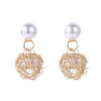 Brass Drop Earring with ABS Plastic Pearl sterling silver post pin gold color plated detachable & for woman & hollow nickel lead & cadmium free Sold By Pair