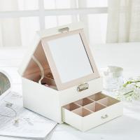 Boîte à bijoux multifonctions, cuir PU, avec verre organique, avec miroir, plus de couleurs à choisir, 160x112x160mm, Vendu par PC