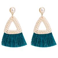 Tibetan Style Tassel Earring, with Rattan, gold color plated, for woman, more colors for choice, nickel, lead & cadmium free, 66x83mm, Sold By Pair