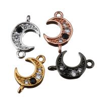 Brass Jewelry Connector, Moon, plated, micro pave cubic zirconia & 1/1 loop, more colors for choice, nickel, lead & cadmium free, 6x10x2mm, Hole:Approx 1mm, 10PCs/Lot, Sold By Lot
