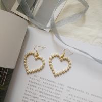 Zinc Alloy Drop Earrings with ABS Plastic Pearl Heart gold color plated & for woman nickel lead & cadmium free 50mm Sold By Pair