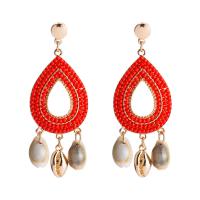 Zinc Alloy Drop Earrings with Seedbead & Shell Teardrop gold color plated for woman nickel lead & cadmium free Sold By Pair