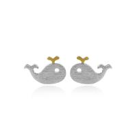 Brass Stud Earring, Whale, silver color plated, handmade & brushed & for woman, nickel, lead & cadmium free, 9x6mm, Sold By Pair