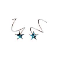 Brass Earring, Star, silver color plated, for woman & with rhinestone, nickel, lead & cadmium free, 8x18mm, Sold By Pair