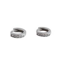 Brass Huggie Hoop Earring silver color plated for woman & with rhinestone nickel lead & cadmium free Sold By Pair