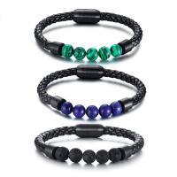 Microfiber PU Bracelet, with Gemstone, braided bracelet & different materials for choice & for man, 8mm, 6mm, Sold Per Approx 8.3 Inch Strand