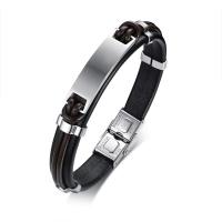 Leather Bracelet, with Stainless Steel, for man, black, 10mm, Sold Per Approx 8.5 Inch Strand