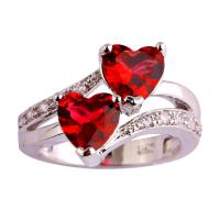 Zinc Alloy Finger Ring Heart platinum color plated & micro pave cubic zirconia & for woman nickel lead & cadmium free Sold By PC