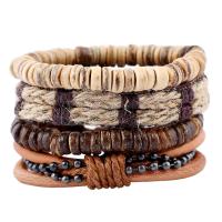 PU Leather Cord Bracelets with Linen & Coco handmade vintage & 4 pieces & braided bracelet Length Approx 7.08 Inch Sold By Set