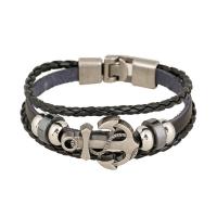 PU Leather Cord Bracelets with Zinc Alloy Anchor handmade braided bracelet & Unisex 10mm Sold Per Approx 8.27 Inch Strand