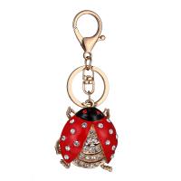 Tibetan Style Key Chain, Ladybug, gold color plated, Unisex & with rhinestone, red, nickel, lead & cadmium free, 110mm, Sold By PC