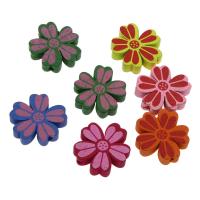 Holzperlen, Holz, Blume, Einbrennlack, Zufällige Farbe, 20mm, Bohrung:ca. 2mm, 50PCs/Tasche, verkauft von Tasche