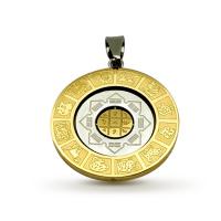 Ciondoli di titanio, Titantium acciaio, Cerchio piatto, placcato color oro, con il modello cinese dello zodiaco, 31.70x31.70x2.30mm, Foro:Appross. 1-3mm, Venduto da PC