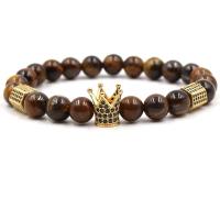Tibetan Style Bracelet, with Howlite & Tiger Eye & Effloresce Agate & Rose Quartz, Crown, plated, Unisex & with rhinestone, more colors for choice, nickel, lead & cadmium free, 8mm, Sold Per Approx 7.49 Inch Strand