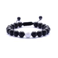 Natural Stone Bracelet, with Howlite & Black Agate, handmade, Unisex & adjustable & different styles for choice, more colors for choice, 8mm, Sold Per Approx 7.09 Inch Strand