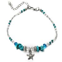 Zinc Alloy Anklet with Synthetic Turquoise & Crystal with 2.4inch extender chain nickel lead & cadmium free adjustable & for woman antique silver color plated Starfish Sold per Approx 10 Inch  Strand