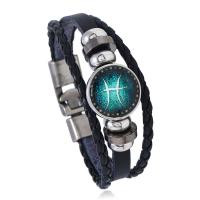 Fashion Time Gem Bracelet Faux Leather with PU Leather & Zinc Alloy 12 Signs of the Zodiac & for man black 6mm 4mm Length Approx 8 Inch Sold By PC
