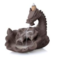 Backflow Incense Burner, Purple Clay, Dragon, handmade, with packing box, 110x120x165mm, Sold By PC