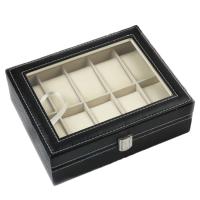 Watch Jewelry Box Wood with PU Leather & Velveteen & Zinc Alloy Rectangle platinum color plated black Sold By PC