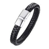 Stainless Steel Bracelet with Leather & for man original color 12.5mm Sold By Strand