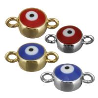 Brass Connector, plated, evil eye pattern & enamel & 1/1 loop, more colors for choice, nickel, lead & cadmium free, 10x6x3.50mm, Hole:Approx 1.5mm, 10PCs/PC, Sold By PC