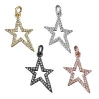 Cubic Zirconia Micro Pave Brass Pendant, Star, real gold plated, micro pave cubic zirconia, more colors for choice, nickel, lead & cadmium free, 13.50x21x1.50mm, Hole:Approx 3mm, 10PCs/PC, Sold By PC