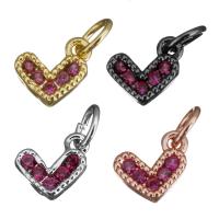 Brass Heart Pendants, plated, micro pave cubic zirconia, more colors for choice, nickel, lead & cadmium free, 8x7x2mm, Hole:Approx 3.5mm, 10PCs/PC, Sold By PC