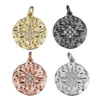 Cubic Zirconia Micro Pave Brass Pendant, Flat Round, plated, micro pave cubic zirconia, more colors for choice, nickel, lead & cadmium free, 16.50x19x1.50mm, Hole:Approx 3mm, 10PCs/PC, Sold By PC