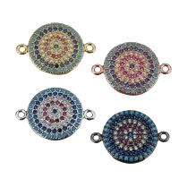 Brass Jewelry Connector, Flat Round, plated, micro pave cubic zirconia & 1/1 loop, more colors for choice, nickel, lead & cadmium free, 20x14x2.50mm, Hole:Approx 1.5mm, 10PCs/PC, Sold By PC