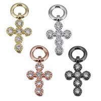 Brass Cross Pendants, plated, micro pave cubic zirconia, more colors for choice, nickel, lead & cadmium free, 7x11x2mm, Hole:Approx 3mm, 10PCs/PC, Sold By PC