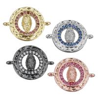 Brass Jewelry Connector, Flat Round, plated, micro pave cubic zirconia & 1/1 loop, more colors for choice, nickel, lead & cadmium free, 19x14x3mm, Hole:Approx 1.5mm, 10PCs/PC, Sold By PC