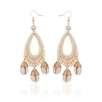 Brass Drop Earring, with Rattan & Shell, for woman, more colors for choice, nickel, lead & cadmium free, 35x105mm, 6Pairs/Lot, Sold By Lot