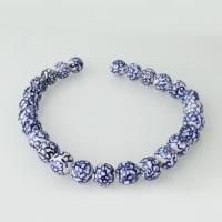 Perles bijoux en porcelaine, Rond, avec le motif de fleurs, 14x14x14mm, Trou:Environ 2.5mm, Environ 26PC/brin, Vendu par Environ 14 pouce brin