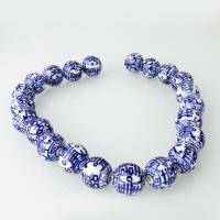 Perles bijoux en porcelaine, Rond, avec le motif de fleurs, 17x17x17mm, Trou:Environ 2.5mm, Environ 22PC/brin, Vendu par Environ 14 pouce brin