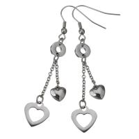 Stainless Steel Drop Earring, Heart, original color, 68mm,12.5x13mm, Approx 10Pairs/Lot, Sold By Lot