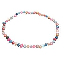 Natural Freshwater Pearl Necklace, with Tibetan Style, for woman, 6-8mm, Sold Per Approx 17.5 Inch Strand