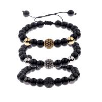 Black Agate Bracelets with Abrazine Stone & Nylon Cord & Zinc Alloy Round plated Unisex & micro pave cubic zirconia 8mm Sold Per Approx 6.5 Inch Strand