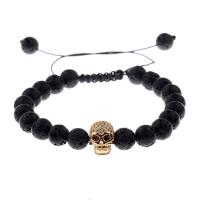 Lava Bracelet, with Nylon Cord & Tibetan Style, Skull, plated, Unisex & micro pave cubic zirconia, more colors for choice, 8mm, Sold Per Approx 6.5 Inch Strand