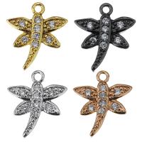 Cubic Zirconia Micro Pave Brass Pendant, Dragonfly, plated, micro pave cubic zirconia, more colors for choice, nickel, lead & cadmium free, 13x14x3mm, Hole:Approx 1.5mm, Approx 10PCs/PC, Sold By PC