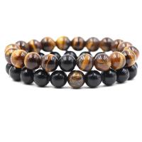 Tiger Eye Bracelet, with Obsidian, Round, different materials for choice & for man, 10mm, Sold Per Approx 7.8 Inch Strand