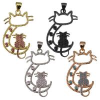 Cubic Zirconia Micro Pave Brass Pendant, Cat, plated, micro pave cubic zirconia, more colors for choice, nickel, lead & cadmium free, 20x33x2mm, Hole:Approx 4mm, Approx 10PCs/PC, Sold By PC