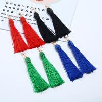 Tibetan Style Tassel Earring, with Cotton Thread, plated, for woman, more colors for choice, lead & cadmium free, 120x20mm, Sold By Pair