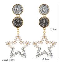 Pendientes de Aleación de Zinc, con Perlas plásticas, Estrella, chapado en color dorado, para mujer & con diamantes de imitación, 78x37mm, Vendido por Par