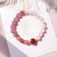 Strawberry Quartz bracelet, avec Pierre d'oeil de tigre rouge & quartz rose, naturel, pour femme, rose, Longueur:Environ 6 pouce, Vendu par PC