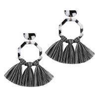 Acetate Tassel Earring, with Polyester Yarns, plated, for woman, more colors for choice, nickel, lead & cadmium free, 35x75mm, 3Pairs/Lot, Sold By Lot
