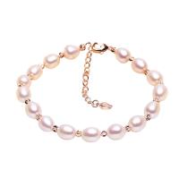 Bracelet en perles de culture d'eau douce, perle d'eau douce cultivée, avec laiton, avec 5cm chaînes de rallonge, riz, Plaqué de couleur d'or rose, naturel, plus de couleurs à choisir, 7-8mm, Vendu par Environ 6.5 pouce brin